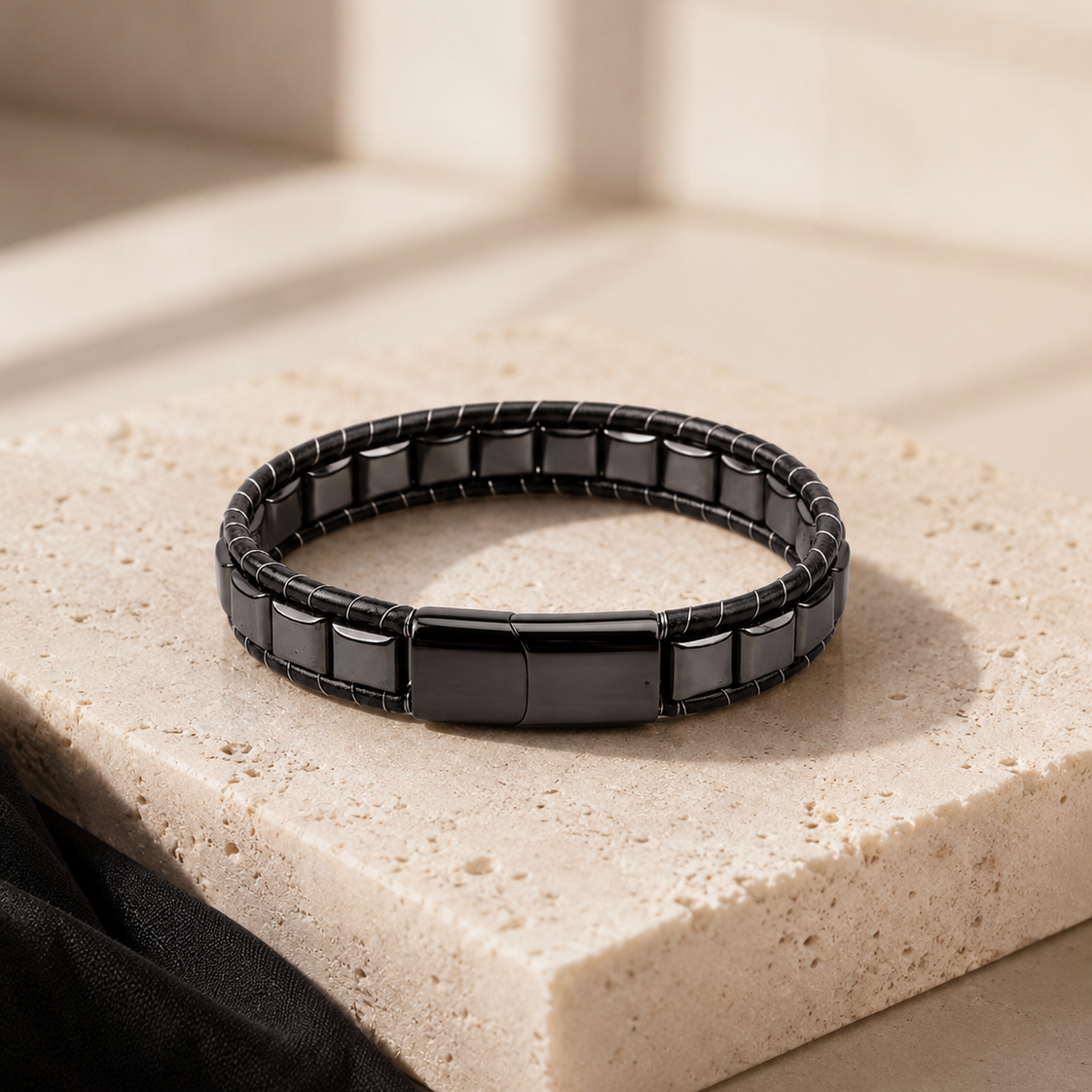 Maison Hematite & Genuine Leather Bracelet