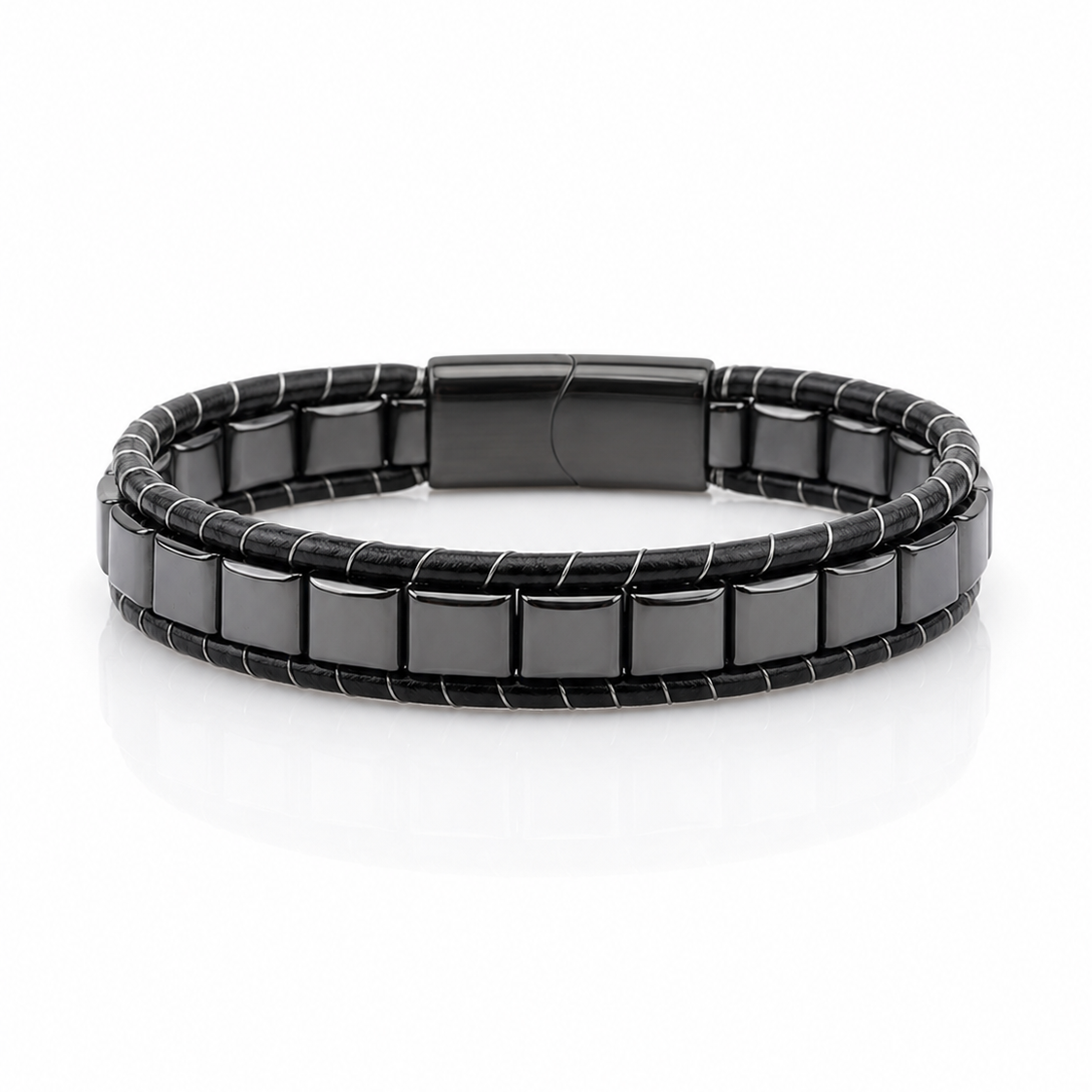 Maison Hematite & Genuine Leather Bracelet