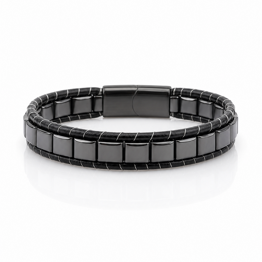 Maison Hematite & Genuine Leather Bracelet