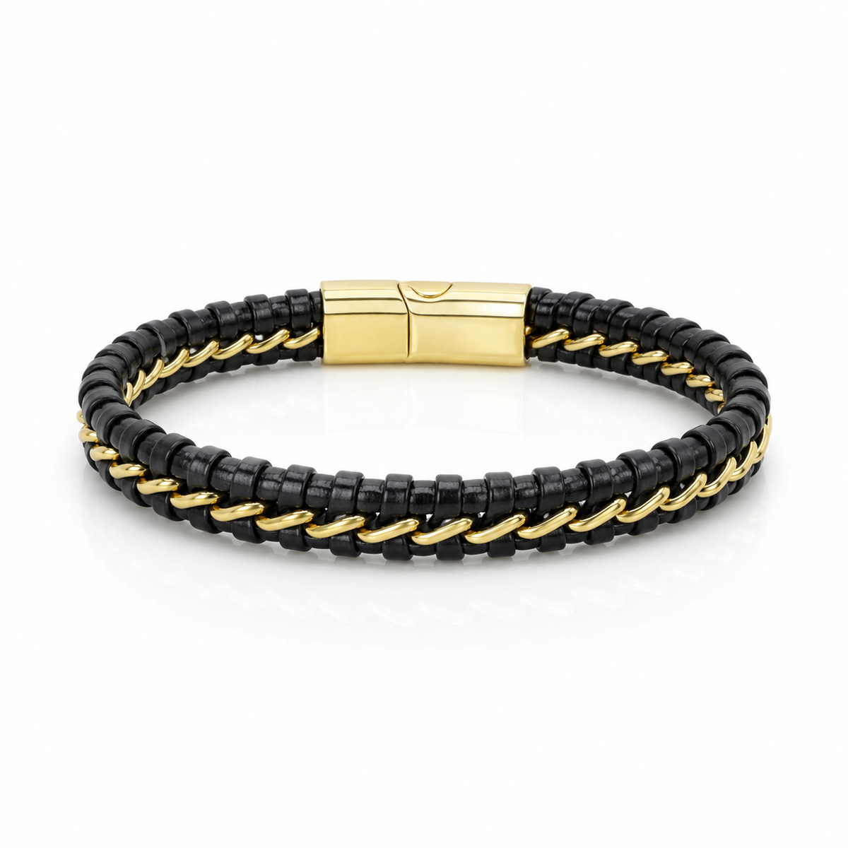 Black Leather Bracelet – Gold Stitching