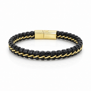 Black Leather Bracelet – Gold Stitching
