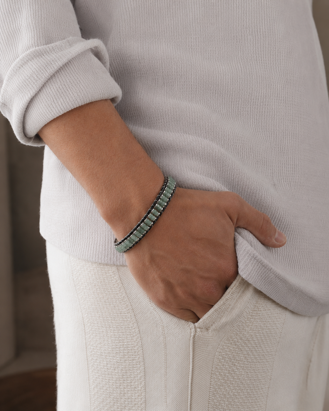 Vérone Green Aventurine & Leather Bracelet