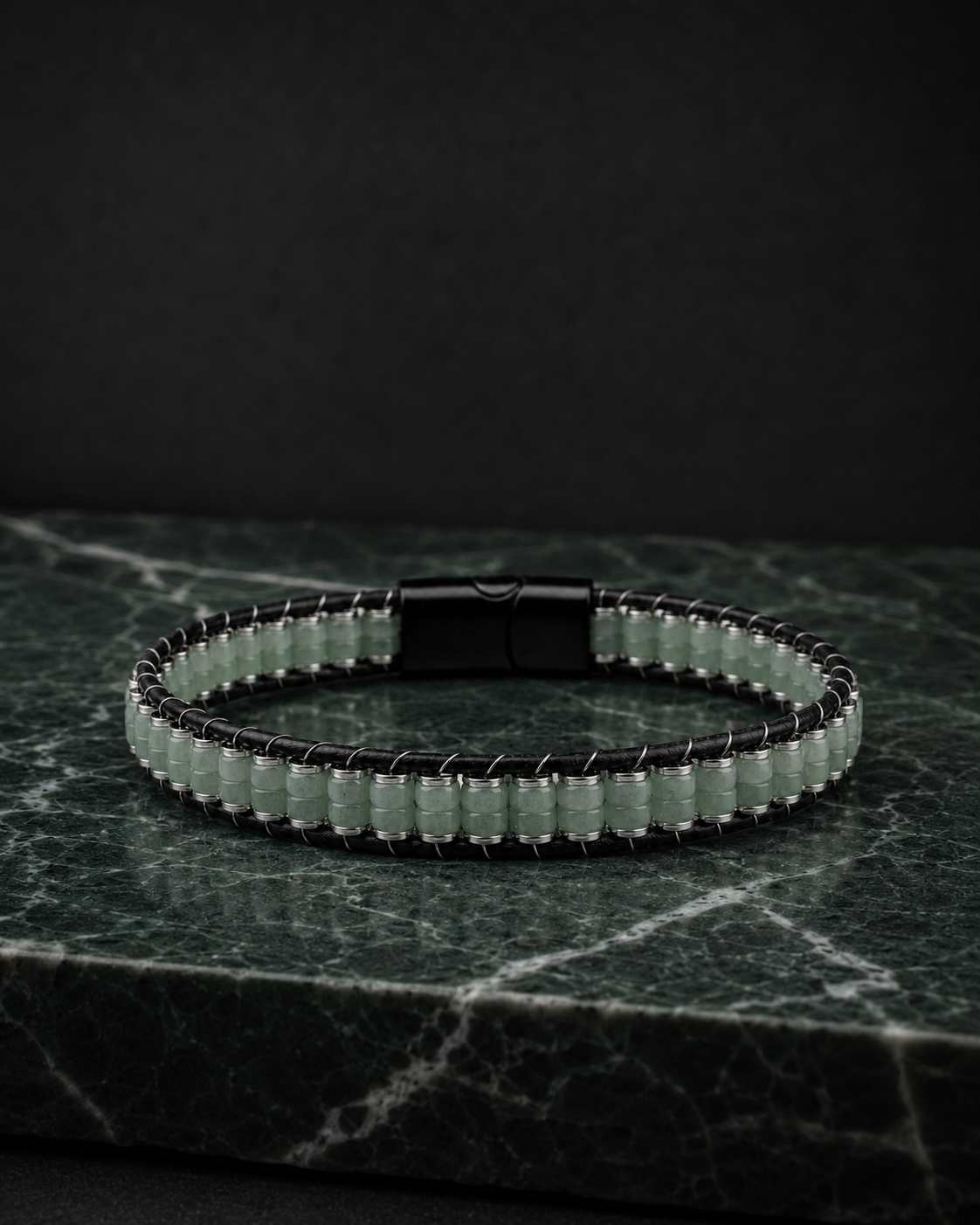 Vérone Green Aventurine & Leather Bracelet