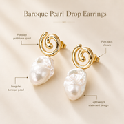 Spiral Gold & Baroque Pearl Stud Earrings