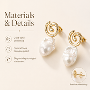 Spiral Gold & Baroque Pearl Stud Earrings