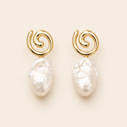 Spiral Gold & Baroque Pearl Stud Earrings
