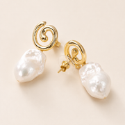 Spiral Gold & Baroque Pearl Stud Earrings