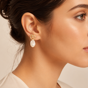 Spiral Gold & Baroque Pearl Stud Earrings