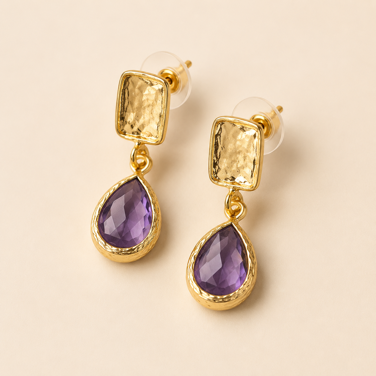 Diamond Teardrop Drop Earrings Gold Plated Gemstones