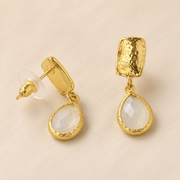 Diamond Teardrop Drop Earrings Gold Plated Gemstones