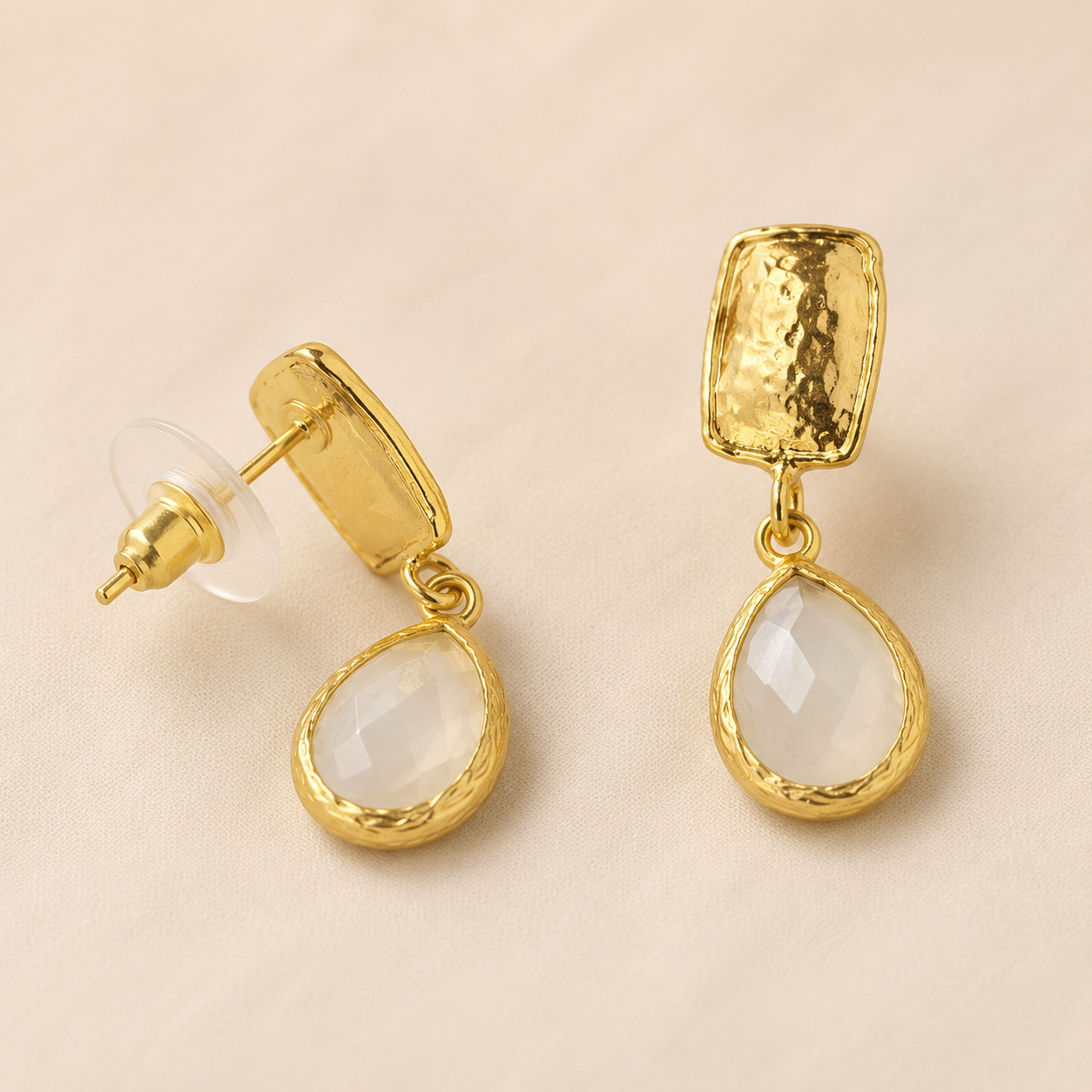 Diamond Teardrop Drop Earrings Gold Plated Gemstones