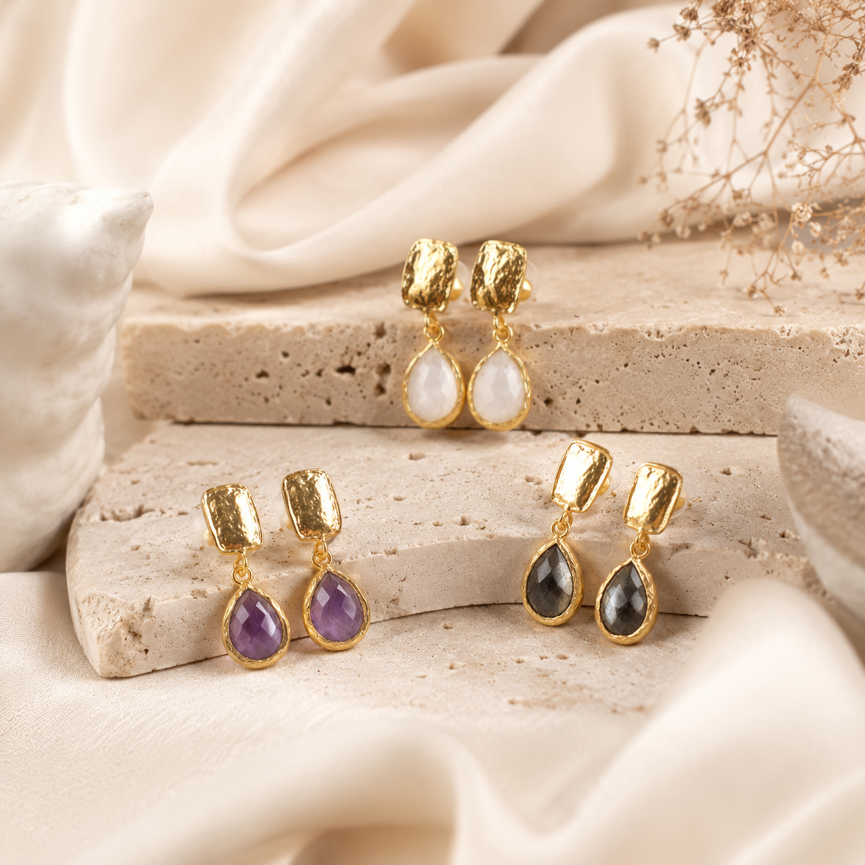 Diamond Teardrop Drop Earrings Gold Plated Gemstones