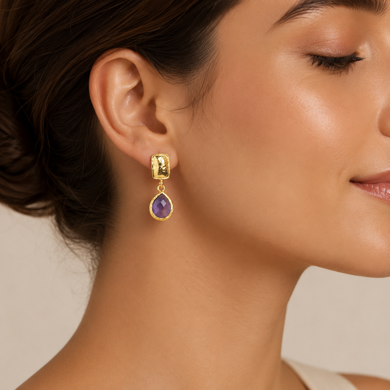 Diamond Teardrop Drop Earrings Gold Plated Gemstones