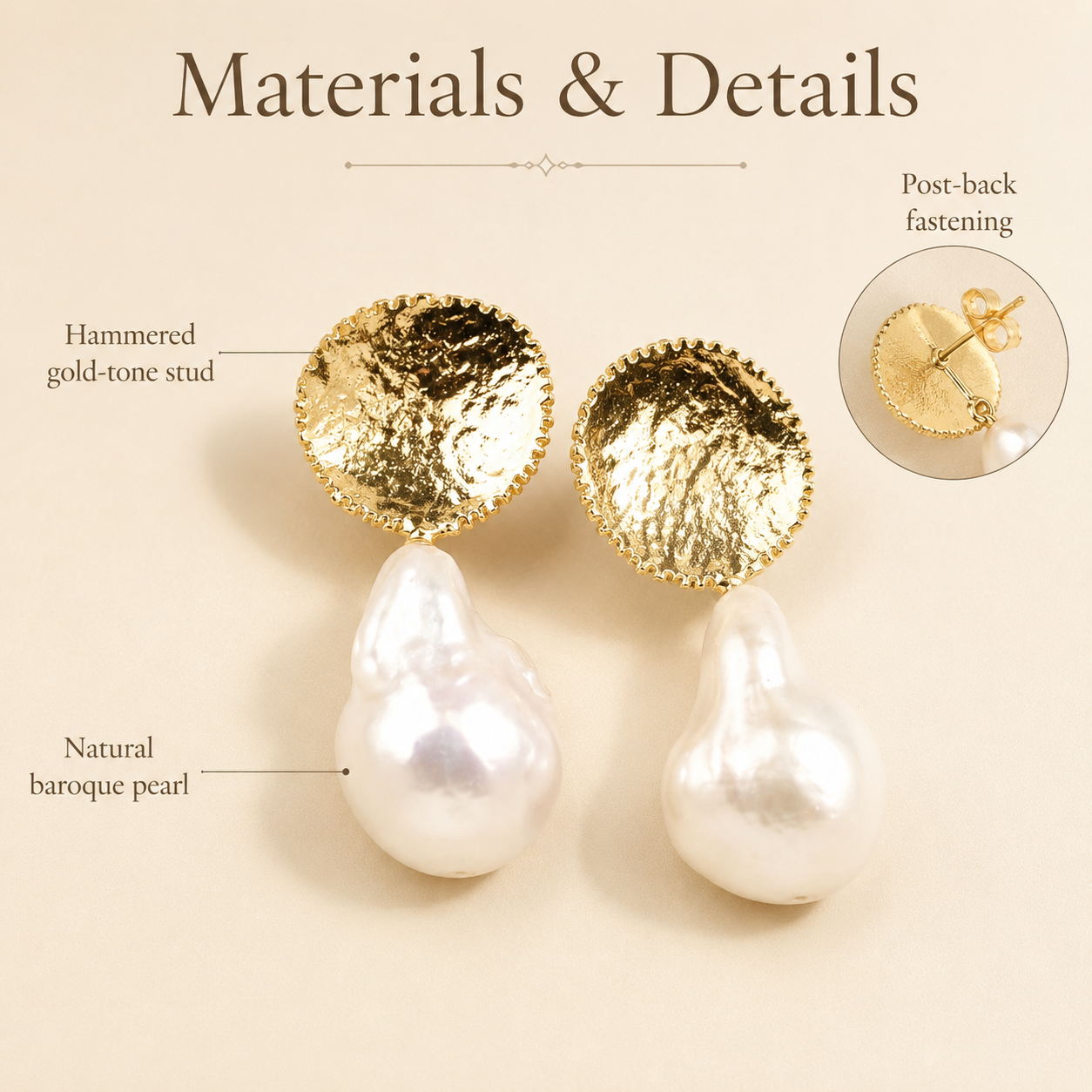 Gold Plated Baroque Pearl Earrings
