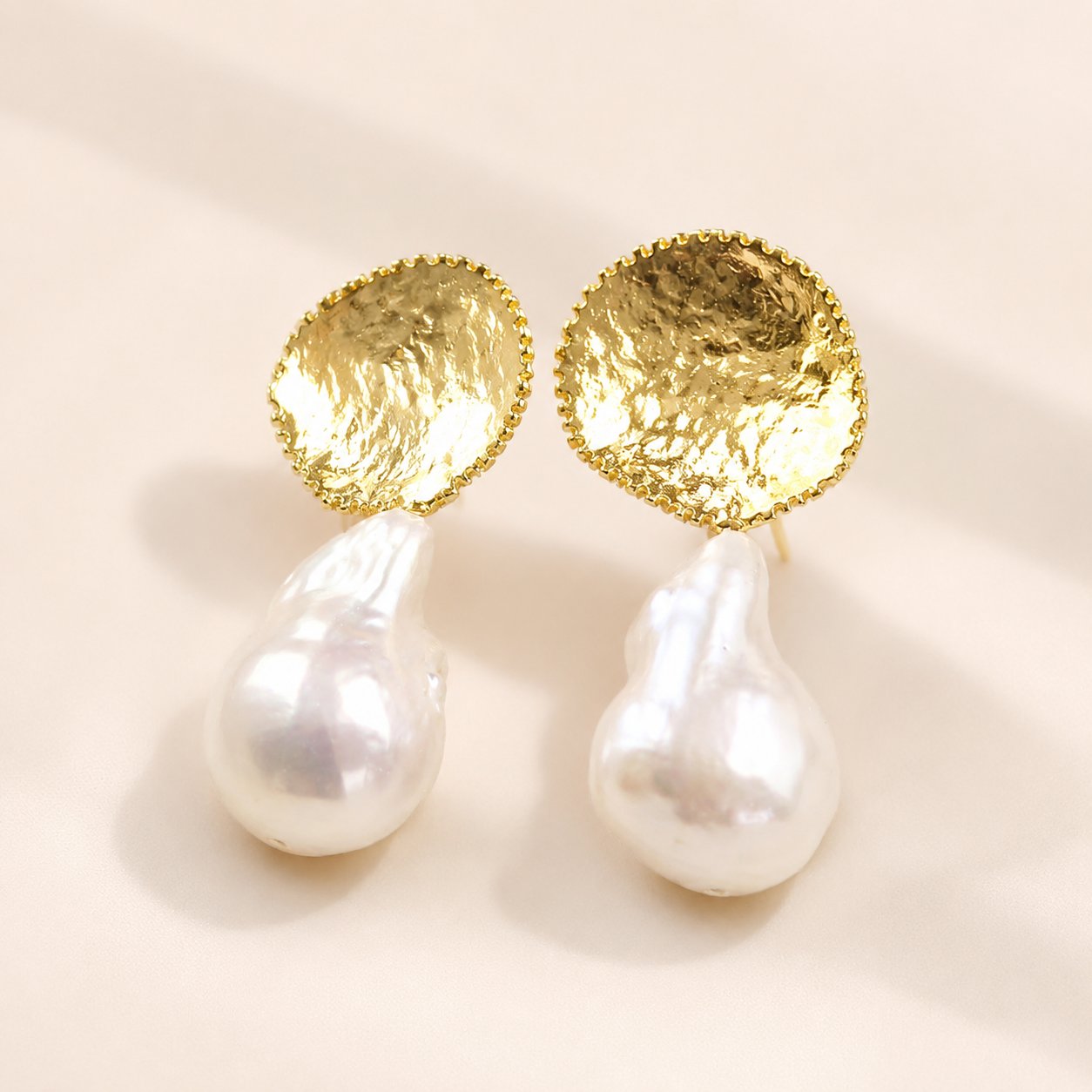Gold Plated Baroque Pearl Earrings