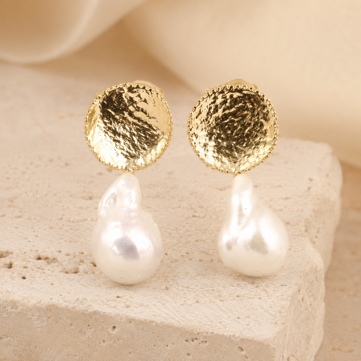 Gold Plated Baroque Pearl Earrings