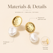 Hammered Gold Freshwater Pearl Stud Earrings