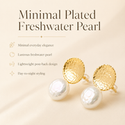 Hammered Gold Freshwater Pearl Stud Earrings