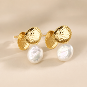 Hammered Gold Freshwater Pearl Stud Earrings