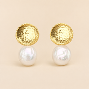 Hammered Gold Freshwater Pearl Stud Earrings