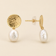 Hammered Gold Freshwater Pearl Stud Earrings