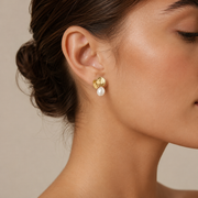 Hammered Gold Freshwater Pearl Stud Earrings