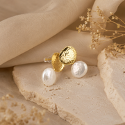Hammered Gold Freshwater Pearl Stud Earrings