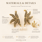 Black Pavé Gold Starfish Pearl Drop Earrings
