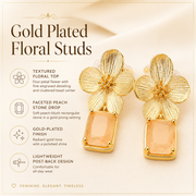 Gold Floral Peach Stone Drop Earrings