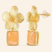 Gold Floral Peach Stone Drop Earrings