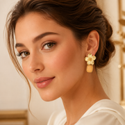 Gold Floral Peach Stone Drop Earrings