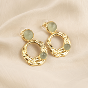 Sculptural Gold Stud Earrings in Prehnite