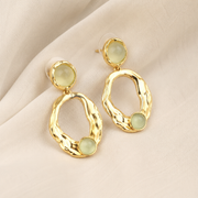 Sculptural Gold Stud Earrings in Prehnite