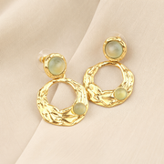 Sculptural Gold Stud Earrings in Prehnite