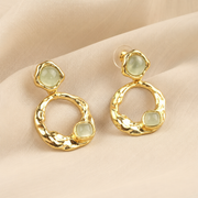 Sculptural Gold Stud Earrings in Prehnite