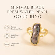 Black Pearl Minimal Ring in Gold(Freshwater Pearl)