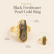Black Pearl Minimal Ring in Gold(Freshwater Pearl)