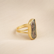Black Pearl Minimal Ring in Gold(Freshwater Pearl)
