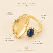 Blue Cabochon Gold Plated Adjustable Ring