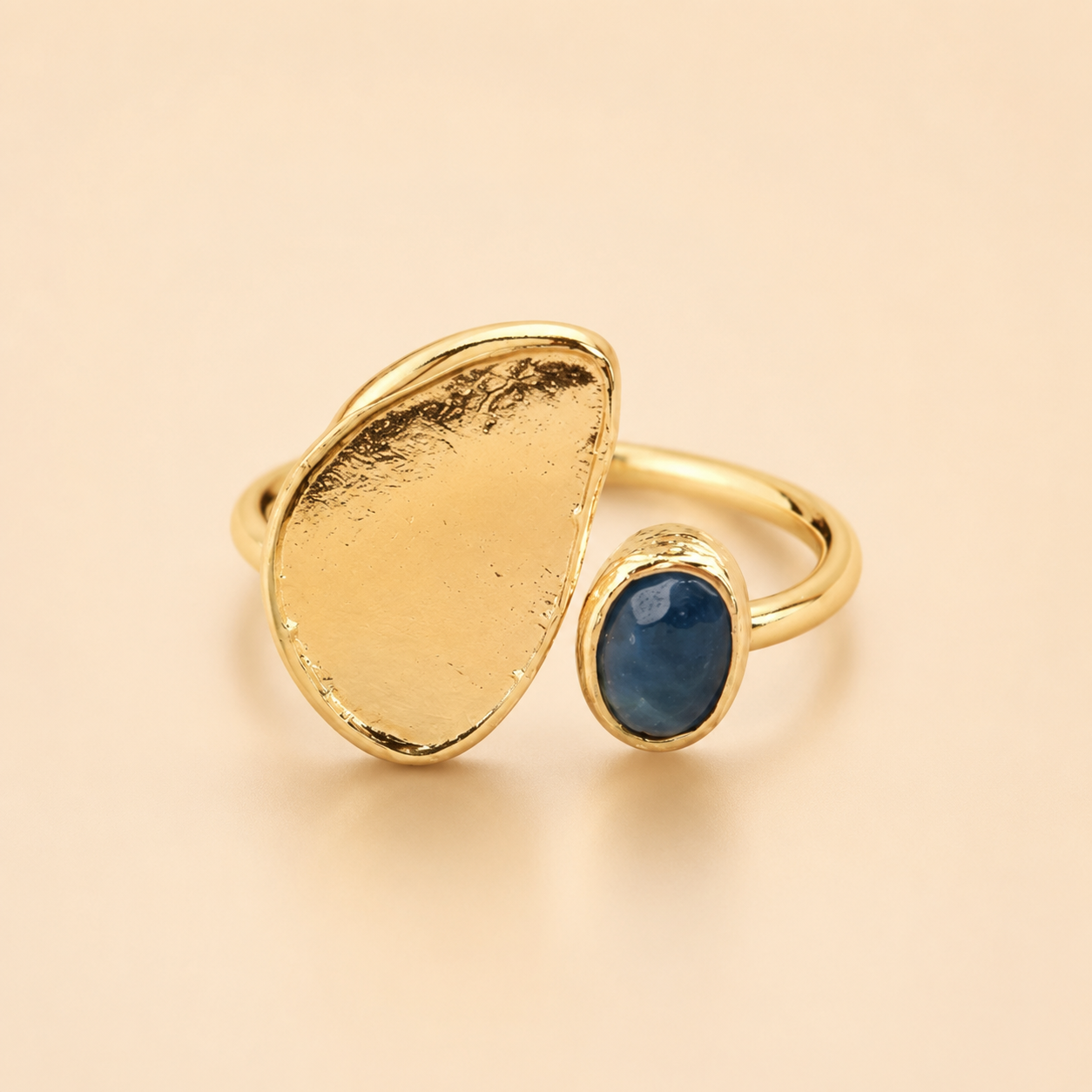 Blue Cabochon Gold Plated Adjustable Ring