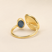 Blue Cabochon Gold Plated Adjustable Ring