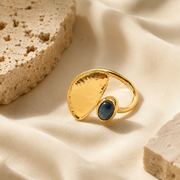 Blue Cabochon Gold Plated Adjustable Ring