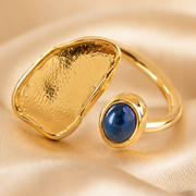 Blue Cabochon Gold Plated Adjustable Ring