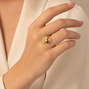 Blue Cabochon Gold Plated Adjustable Ring