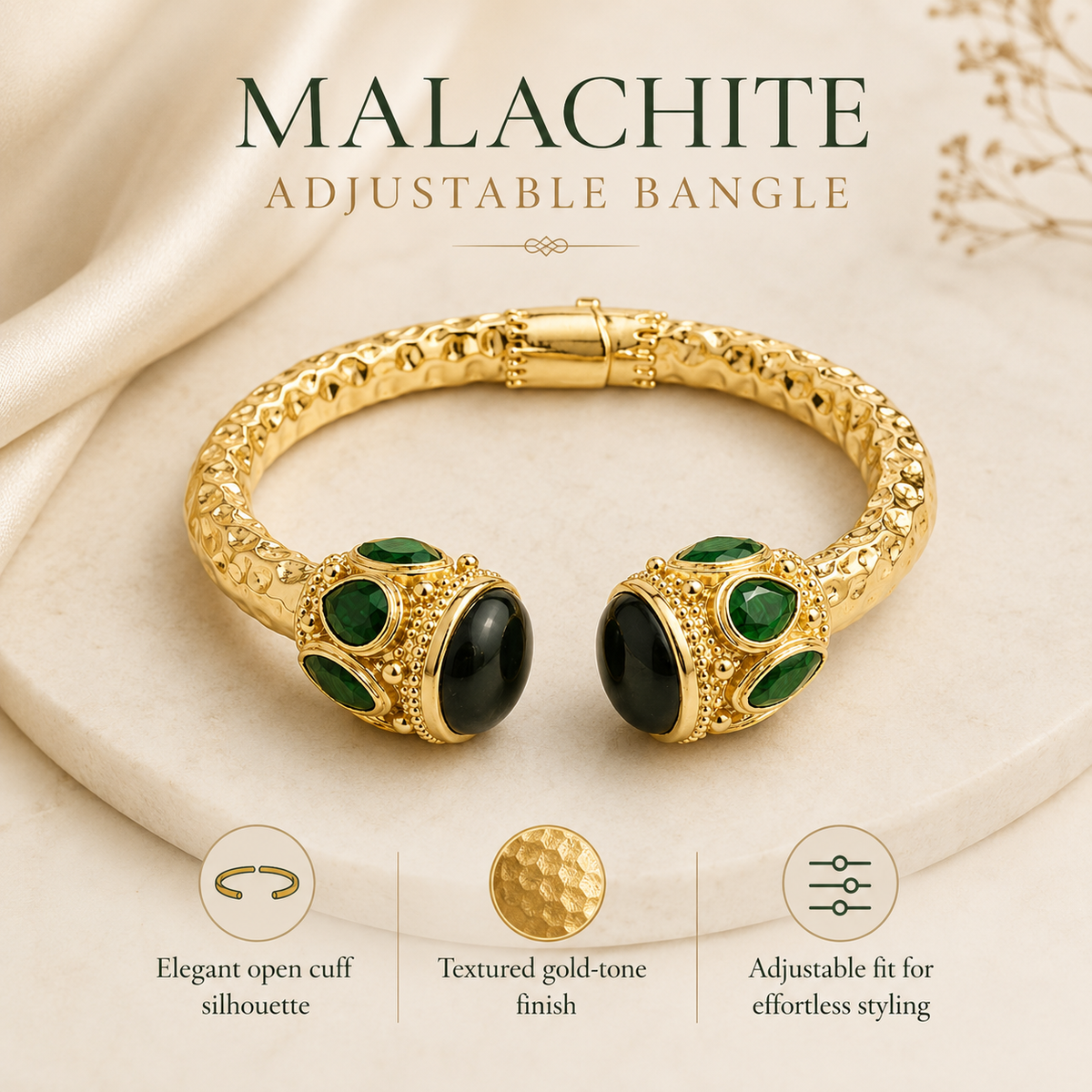 ÉLARA — Jonc en or orné de malachite sculpturale