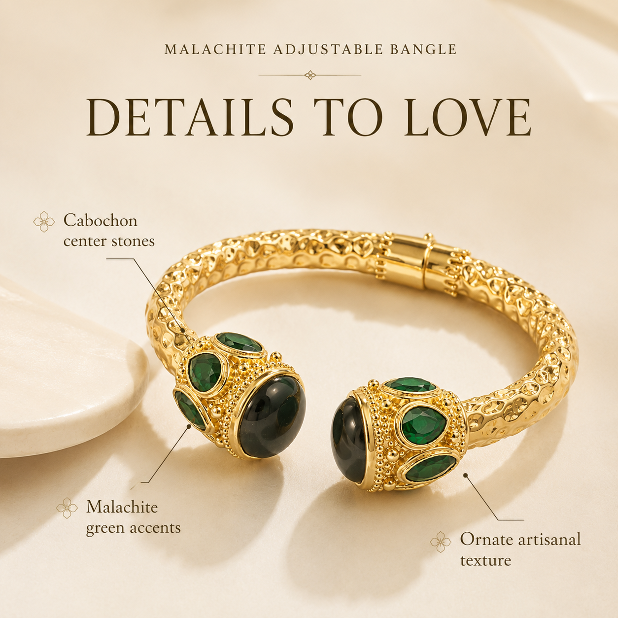 ÉLARA — Jonc en or orné de malachite sculpturale