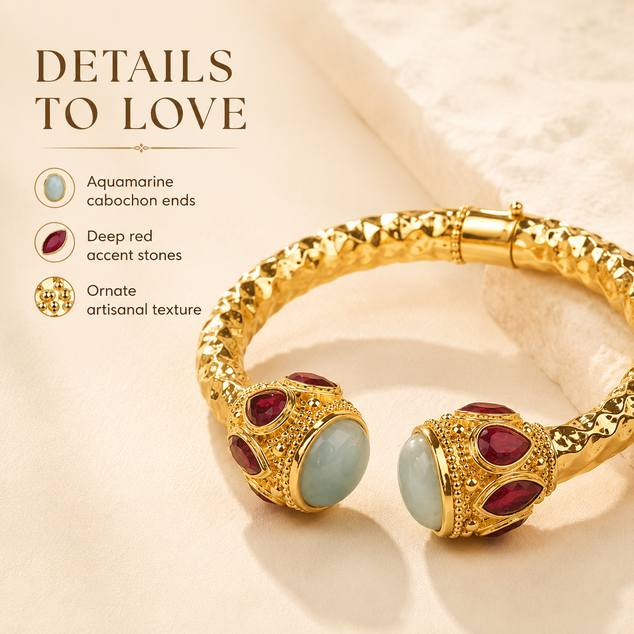 Réa Sculptural Aquamarine Gold Bangle