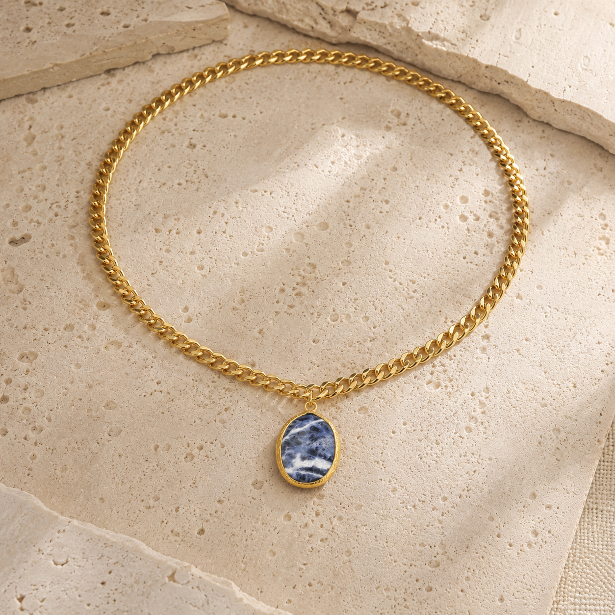 Gold Chain Necklace with Marble Pendant