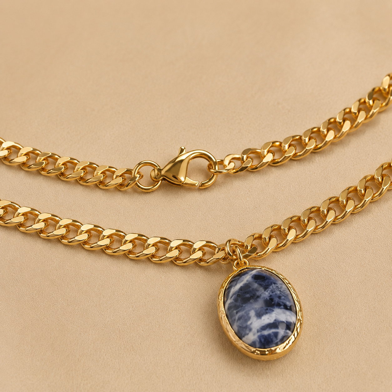 Gold Chain Necklace with Marble Pendant