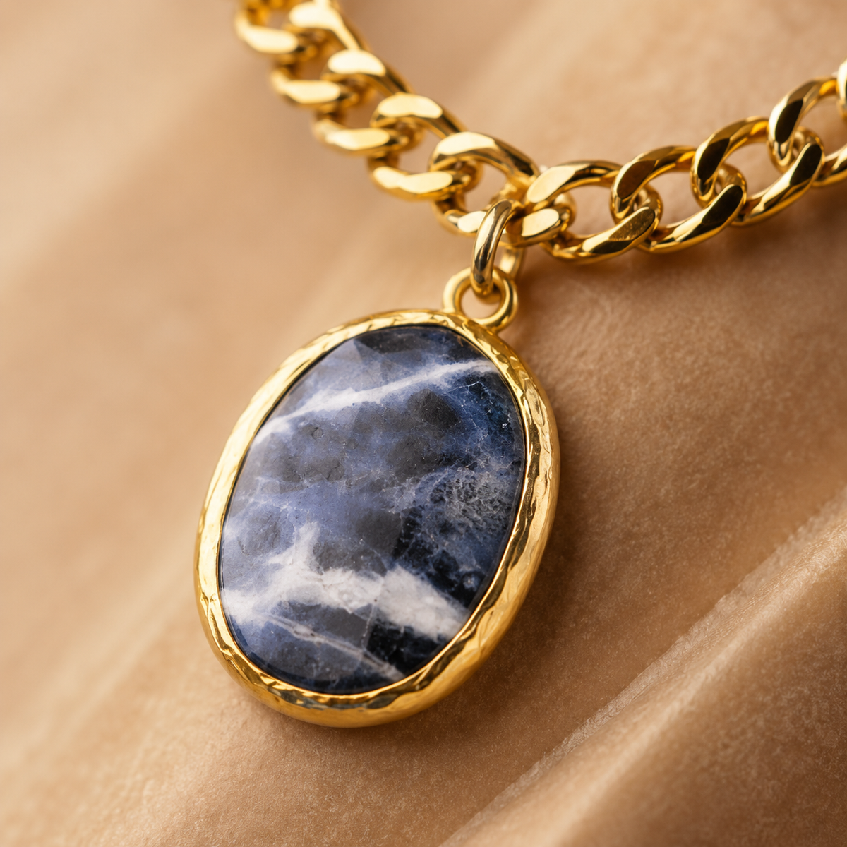 Gold Chain Necklace with Marble Pendant